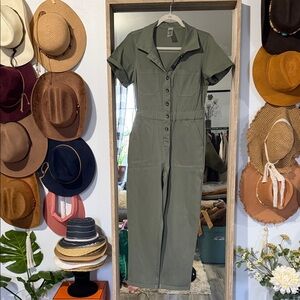Mono B Olive Button-Up Jumpsuit